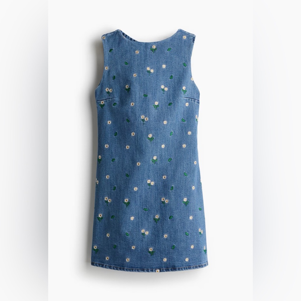 H&M Embroidered Open Back Denim Dress